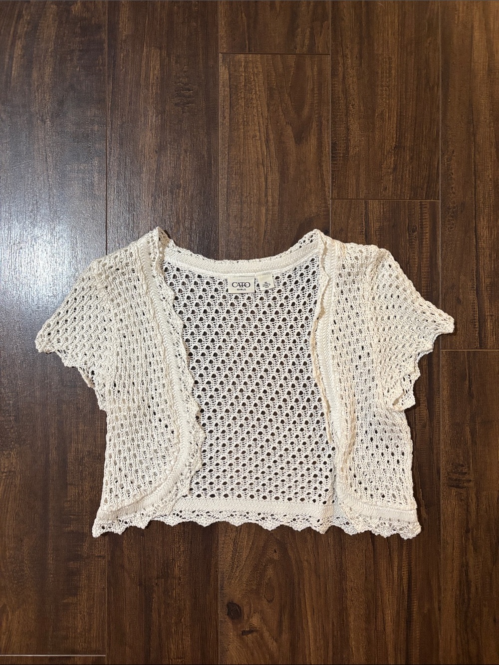 Cato Crochet Openwork Short Sleeve Cardigan - Cream